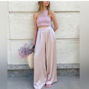 Satin pale pink pants